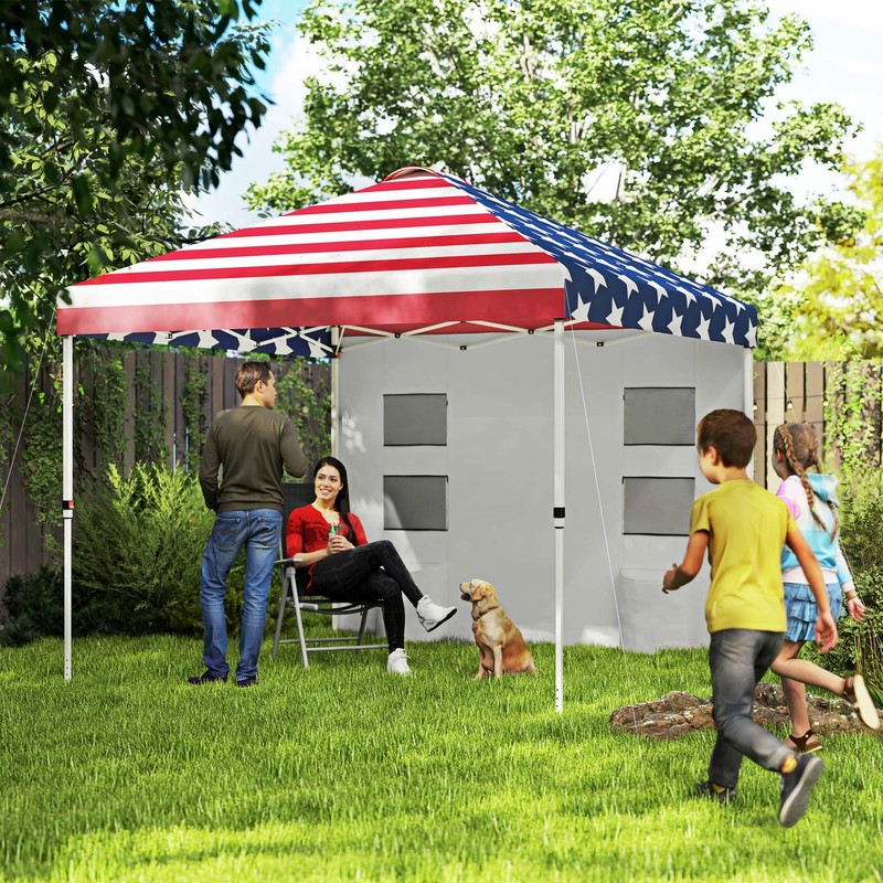 10x10ft American Flag Party Tent, Height Adjustable, Storage Pockets