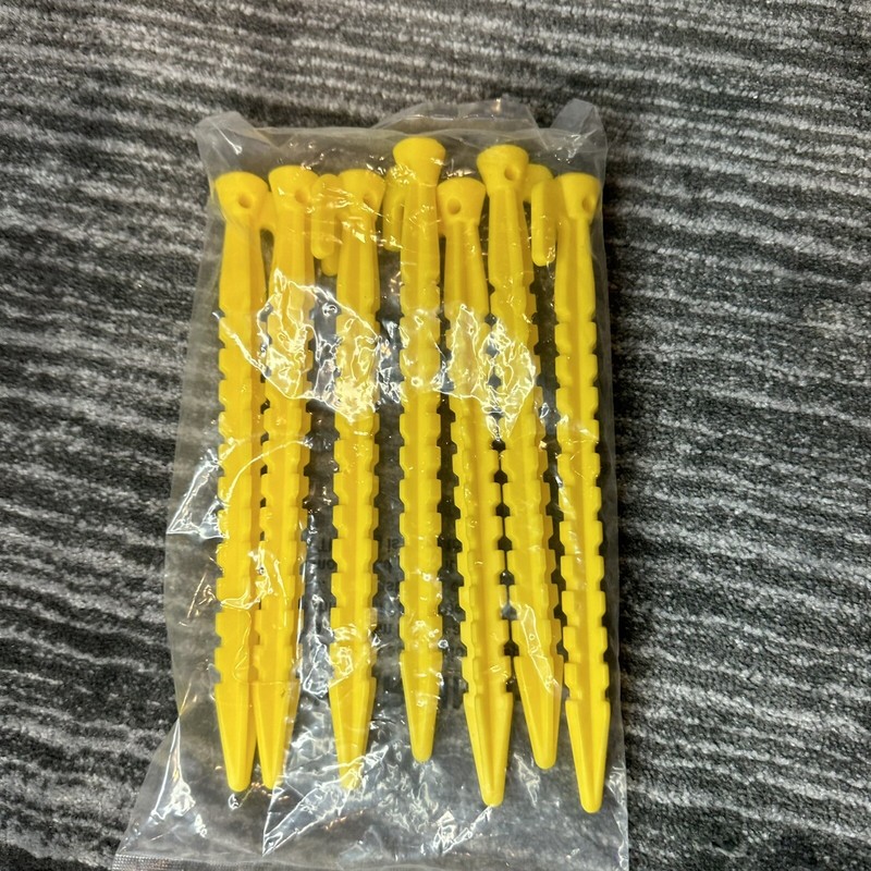 Yellow Plastic Tent Stakes Pack Of 7 Camping Peg Hooks 8.5” Anchor Blanket Tarps gallery