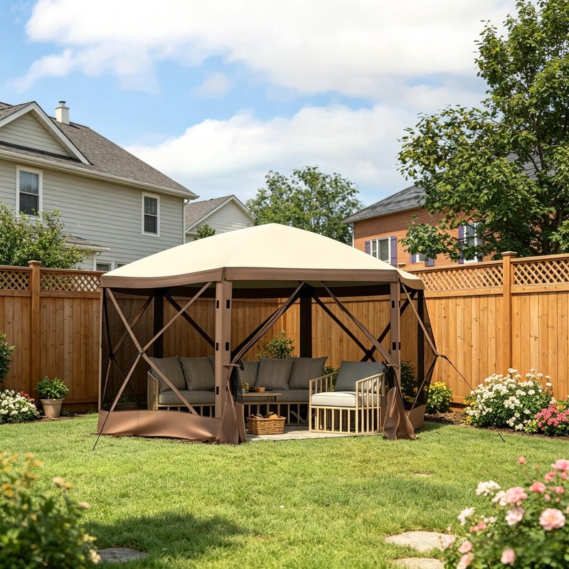 Camping Tent 10′ x 10′ Pop-Up Screen Gazebo with Wind Clothes