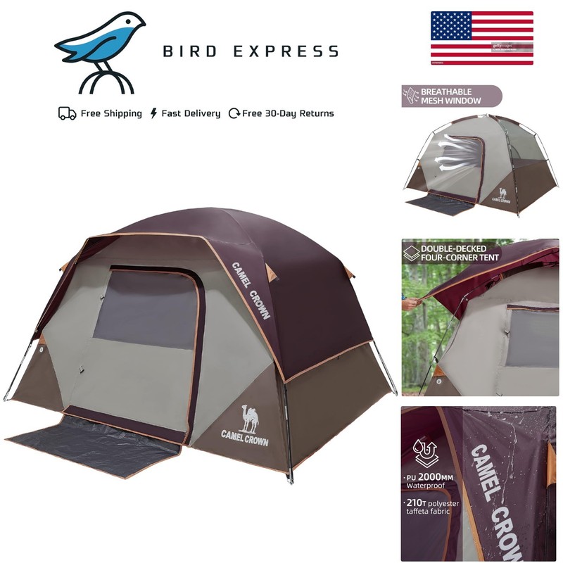 Waterproof 4-Person Camping Tent with Quick Setup and Fiberglass Poles