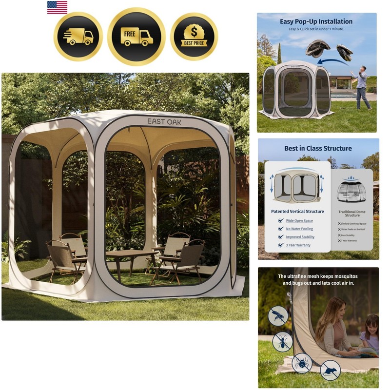 Screen House Tent Pop-Up Canopy 10×10 FT Portable Mosquito Net Shelter