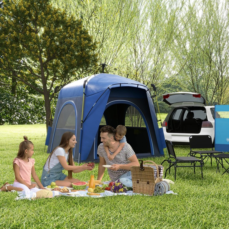 4 Person Pop Up Camping Tent Quick Setup Automatic Hydraulic Family Tent Blue gallery
