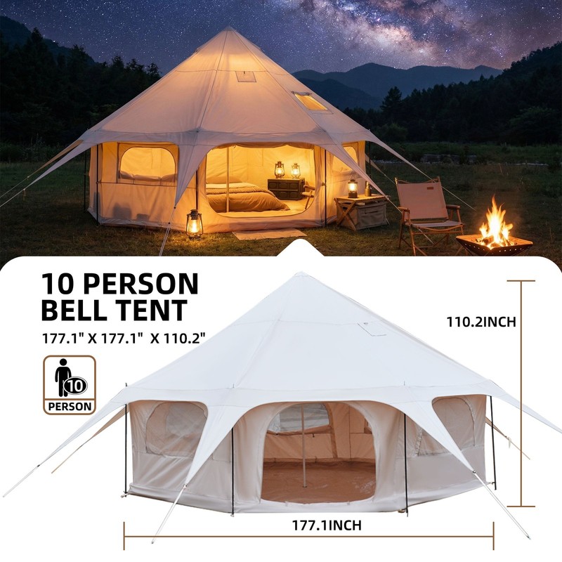 Waterproof Bell Tent 14.8ft Camping Shelter Oxford with Stove Jack Family gallery