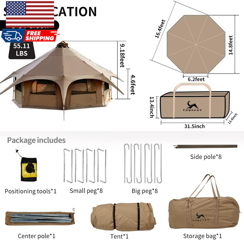 Canvas Tent Bell Tent 16.4ft High9.2ft with Stove Jack for Glamping Family Camp gallery