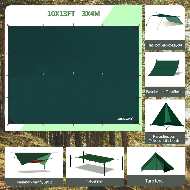 Waterproof Camping Tarp - 10X13ft Hammock Rain Fly, Ultralight & Portable & UV P gallery