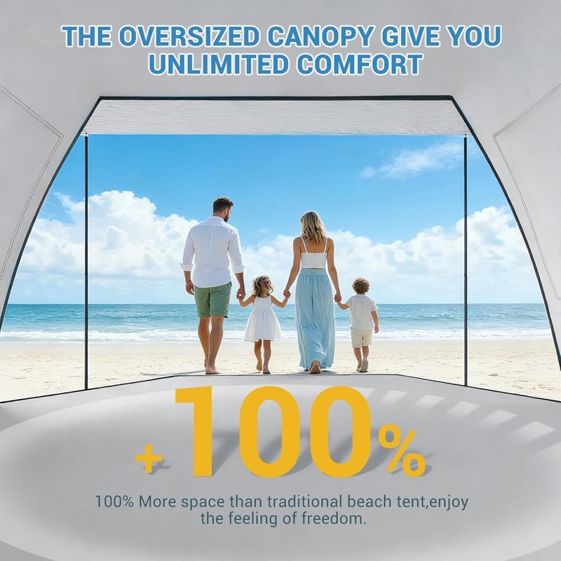Beach Tent Sun Shelter W/ Canopy 4-5 Person Pop Up Beach Tent Easy Setup Silver gallery