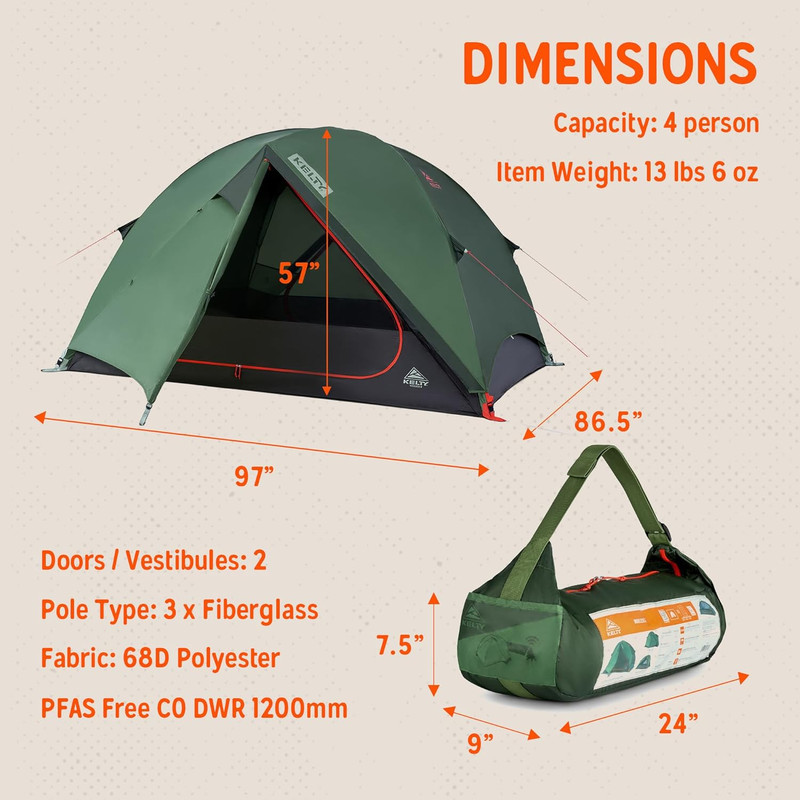 Kelty Wireless Freestanding Camping Tent, 2 4 or 6 Person Size, Huge Interior an gallery