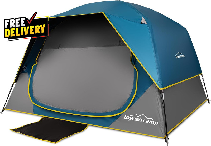 4 Person Blackout Camping Tent Easy Setup Dome Tent with Rainfly