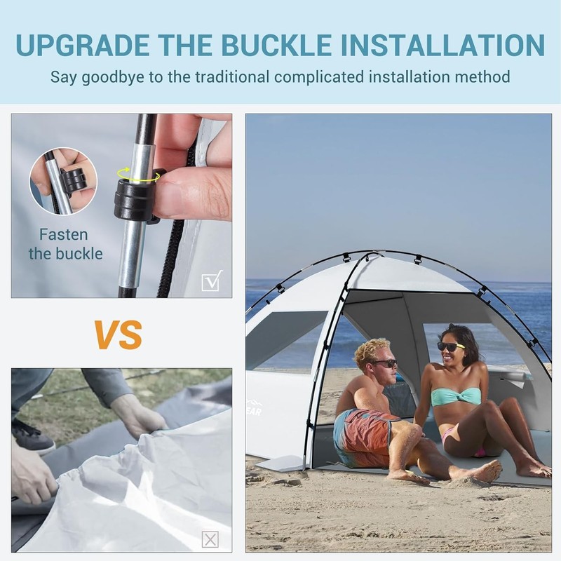 Beach Tent Sun Shelter W/ Canopy 4-5 Person Pop Up Beach Tent Easy Setup Silver gallery