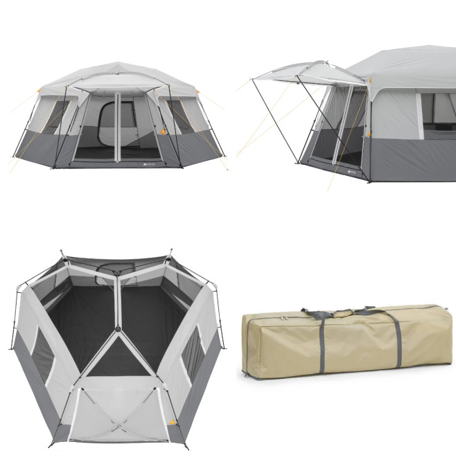 Ozark Trail 17′ X 15′ Person Instant Hexagon Cabin Tent Shaded Porch Sleeps 11
