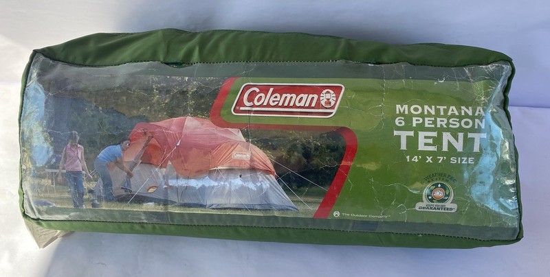 Vintage Coleman Montana 6 Person Tent 14 x 7 Silver Red Original Bag 9279B147