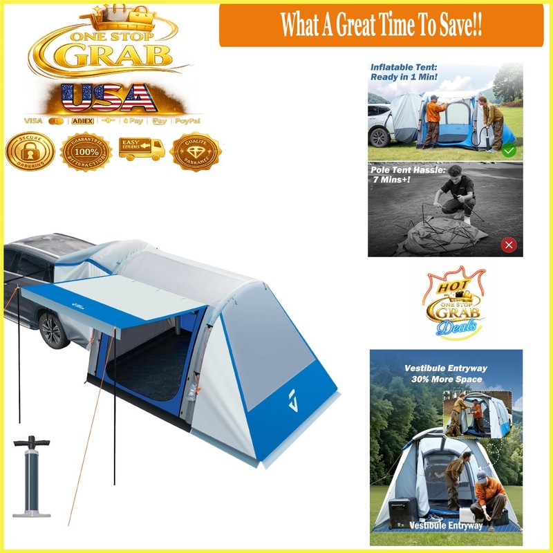 Inflatable SUV Tent 6-Person Waterproof Car Camping with Pump & Awnings