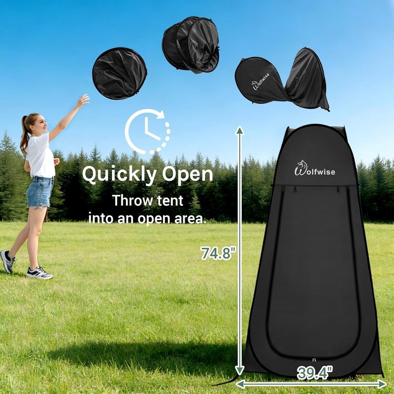 Multi-Use Privacy Tent for Camping: Easy Pop-Up Design, Black, 6'3" Height gallery