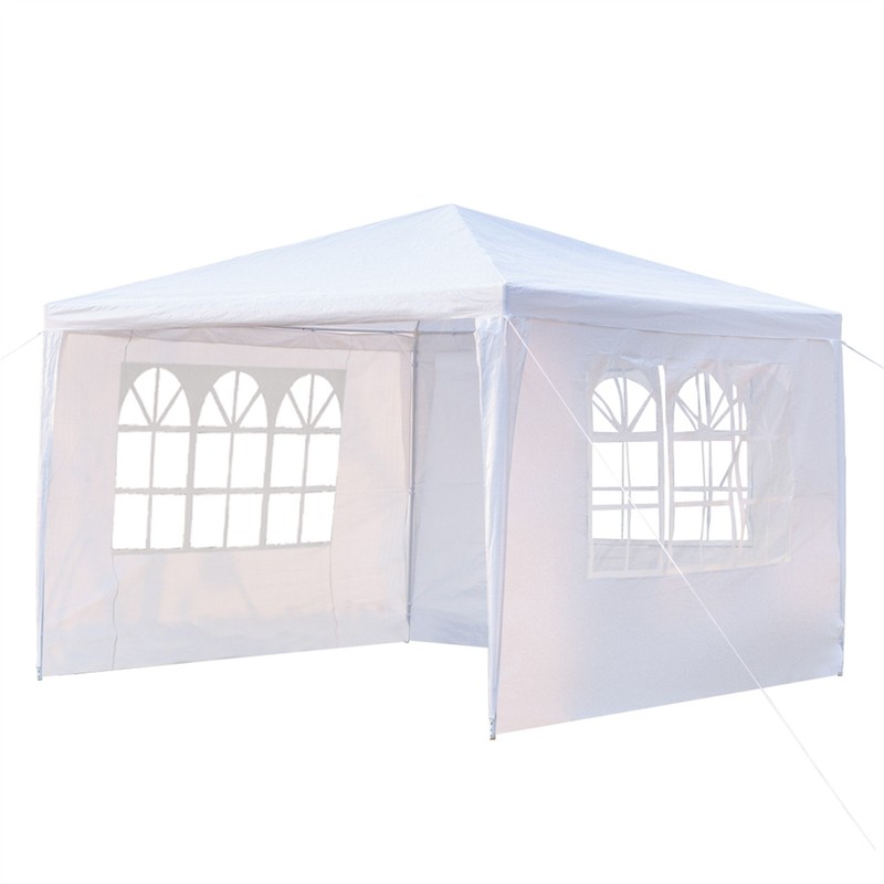 3x3m White Waterproof 3-Sided Tent w/ Spiral Tubes, Portable Shelter
