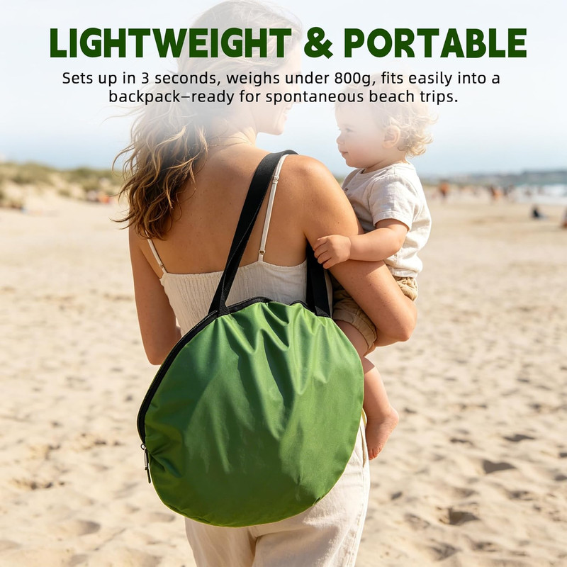 Portable Beach Tent with UPF 50+ UV Protection for 1-2 Person - Green gallery