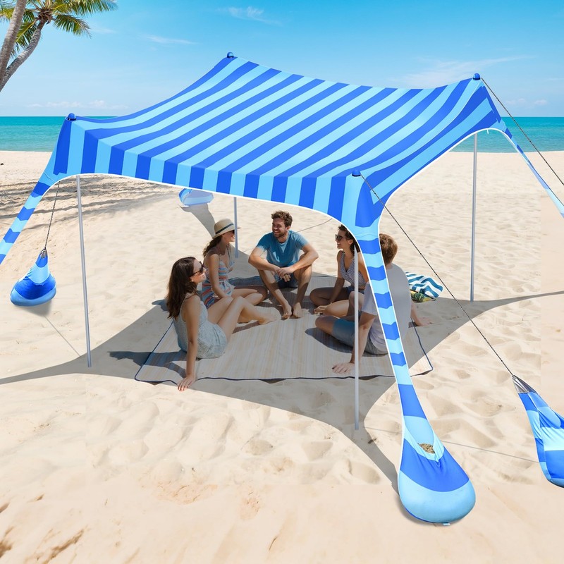 Beach Tent Sun Shelter 8×8 FT – UPF 50+ UV Protection, 8 Sandbags, Easy Setup…