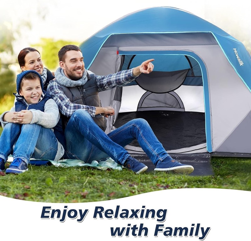 Double Layer 4 Person Tent for Hiking Waterproof 190T Polyester Rain Fly Blue gallery