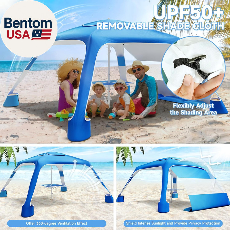 Beach Cabana with 4-Corner, UPF50+ Beach Canopy, Adjustable Height Beach Tent Su gallery