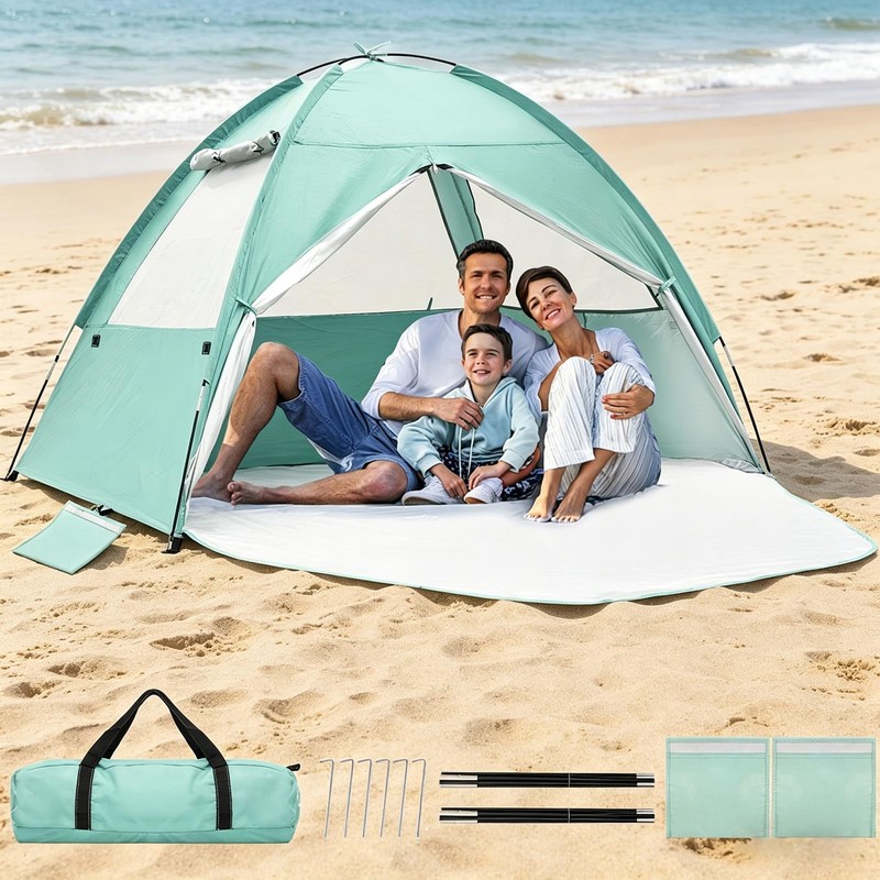 Beach Tent for 3-4 Person, Large Easy Setup Beach Shade Canopy with UPF 50＋ U…