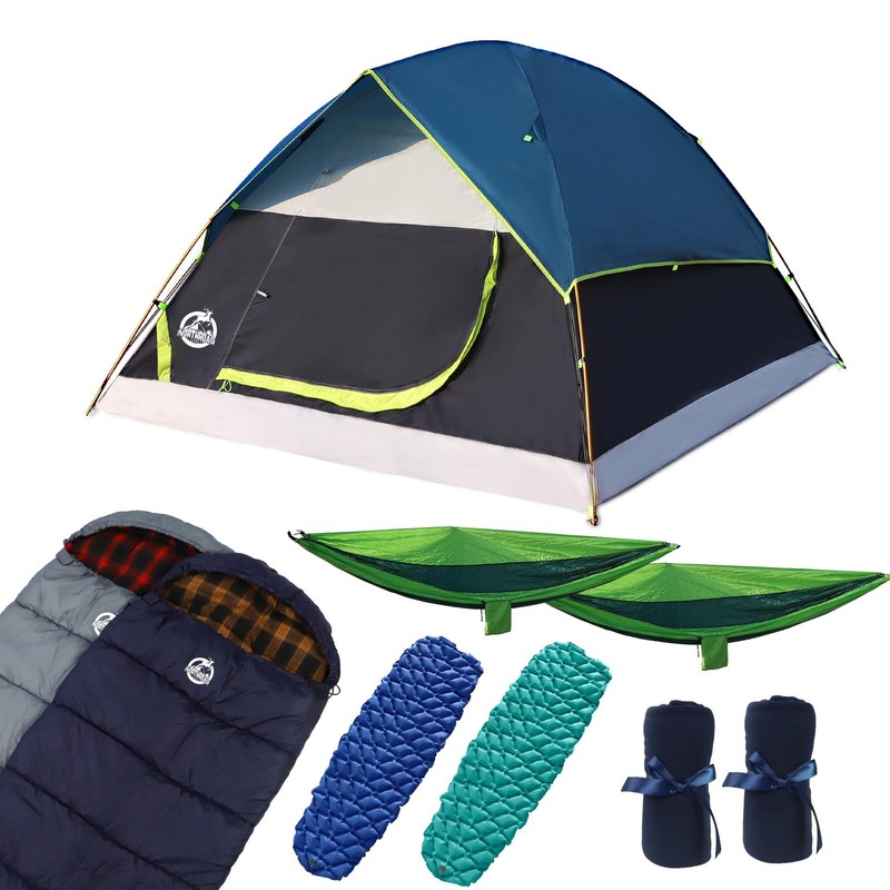 9PCS Camping Tent Kit, Including 1 2/3 Person Dome Tent, 2 Sleeping Bag, 2 Sl…