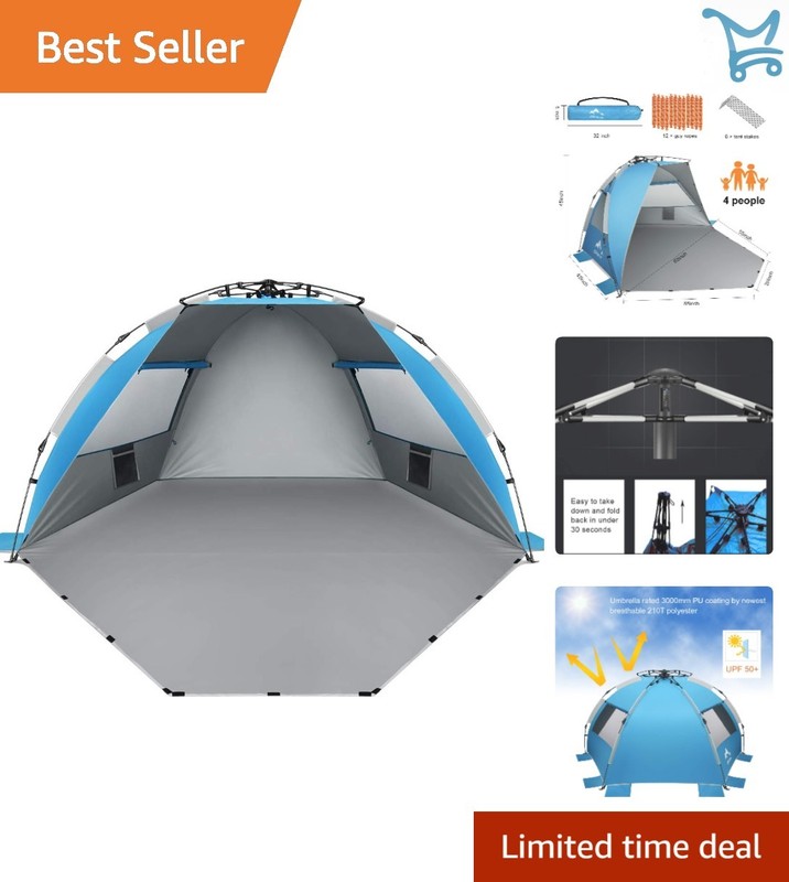 Large Beach Tent Sun Shelter Waterproof UV Protection Instant Setup for Family