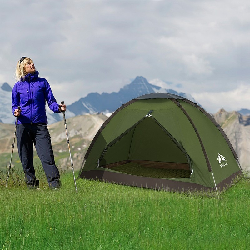 Night Cat 7ft Dome 1-Person Camping Tent UV Resistant Family Hiking Outdoor