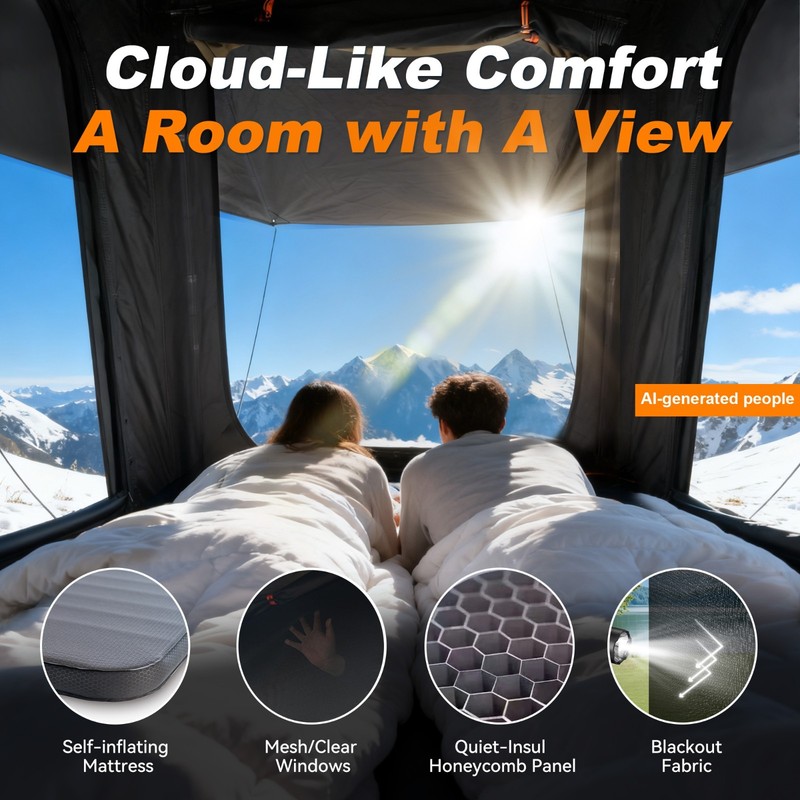 Naturnest Ultra Slim Roof Top Tent w/Air Mattress Waterproof UV - Polaris Lite gallery