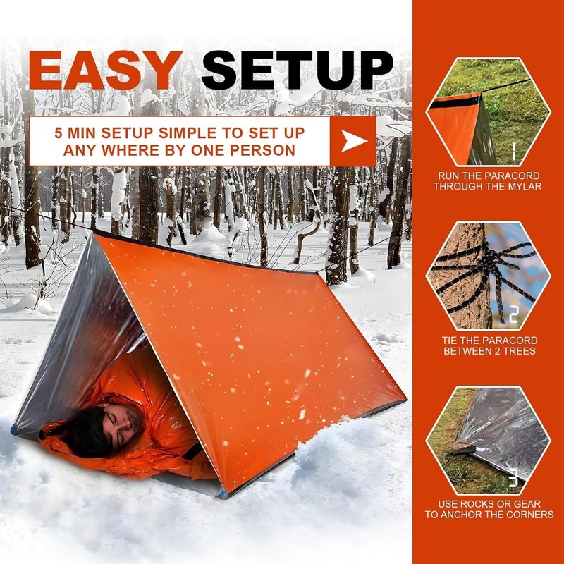 Compact 2-Person Mylar Emergency Shelter - Waterproof Survival Tent - Orange gallery