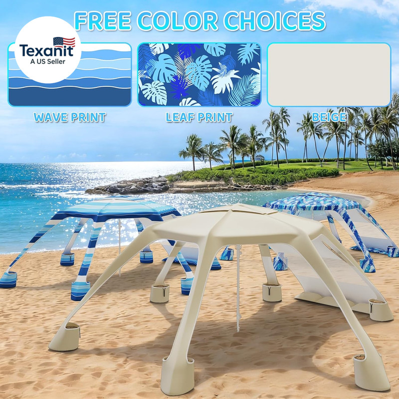 Beach Cabana with 6-Corner, 51.0 Sq.Ft UPF50+ Beach Canopy, Adjustable Height Be gallery