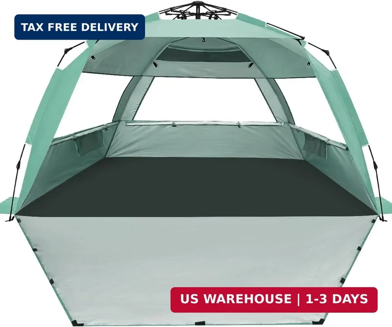 WhiteFang Deluxe Pop Up Beach Tent Sun Shade Shelter for 3-4/5-6 Person, UV Prot