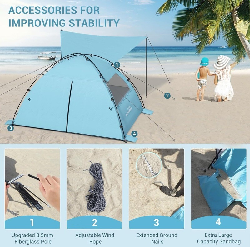 Elegear Beach Tent Sun Shelter with Canopy, 4-5 Person Pop Up Beach Tent gallery