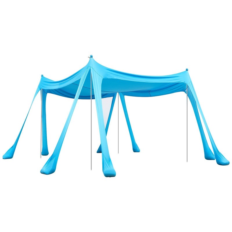 Beach Tent Sun Shelter — 10x10ft, UPF50+, 4 Alum Poles, 8 Sandbags, Easy Setup
