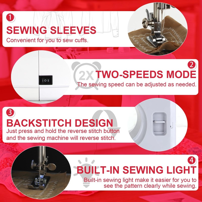 Electronic Sewing Machine, 14 Stitches, for Beginners, Double Line Two Speed, with... gallery