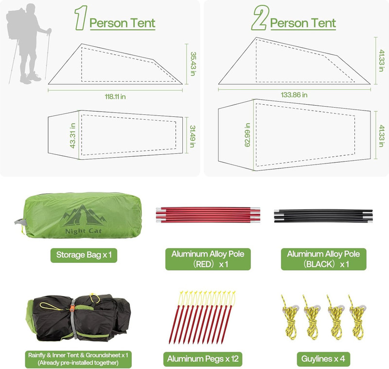 Ultralight Tunnel Tent: Waterproof Lightweight Two People Backpacking Tent for O gallery