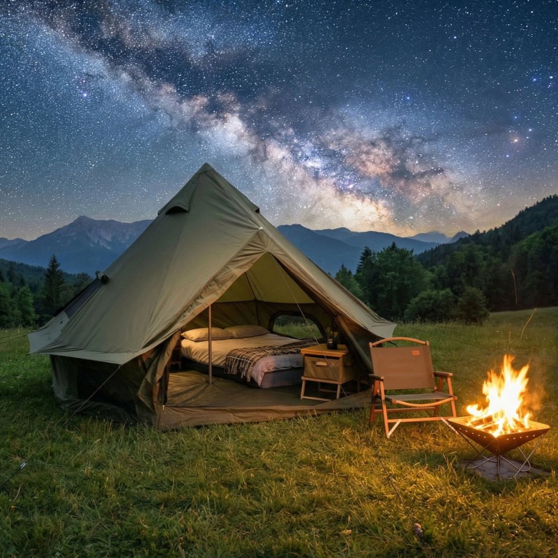 Luxury 4 Season Bell Tent with Stove Jack – Waterproof Glamping Yurt Canvas Tent
