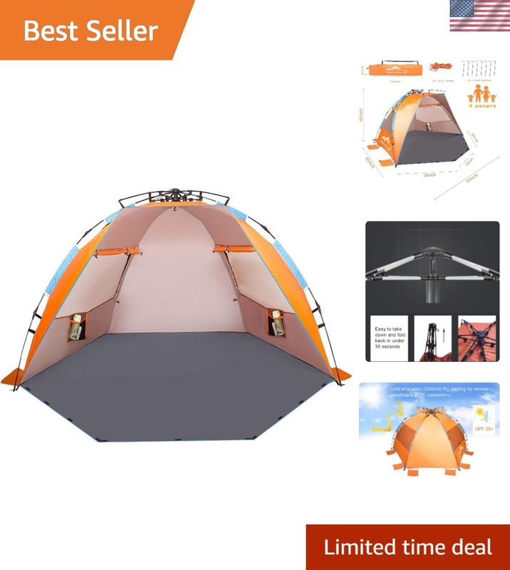 X-Large 4 Person Beach Tent Sun Shelter – Portable Sun Shade Instant Tent for…