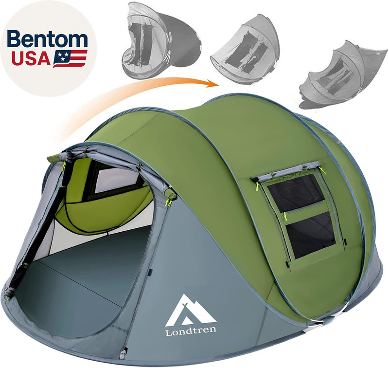 4 Person Easy Pop up Tent Waterproof Automatic Setup 2 Doors-Instant Family Tent