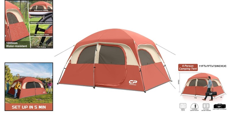 Easy Setup 6-8 Person Dome Tent with Larger Windows - Perfect for Family Trips gallery