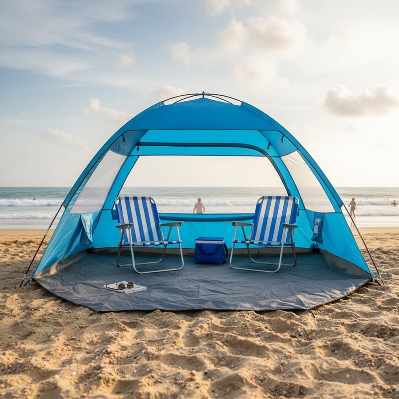 Durable Portable Beach Shade Tent for 3 – UV Protection & Ventilated Design