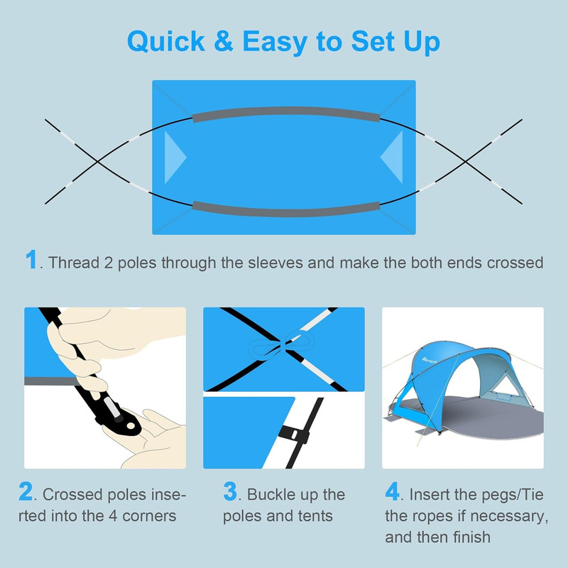 Portable Beach Tent with UPF50+ UV Protection for 3-7 People, Easy Setup gallery