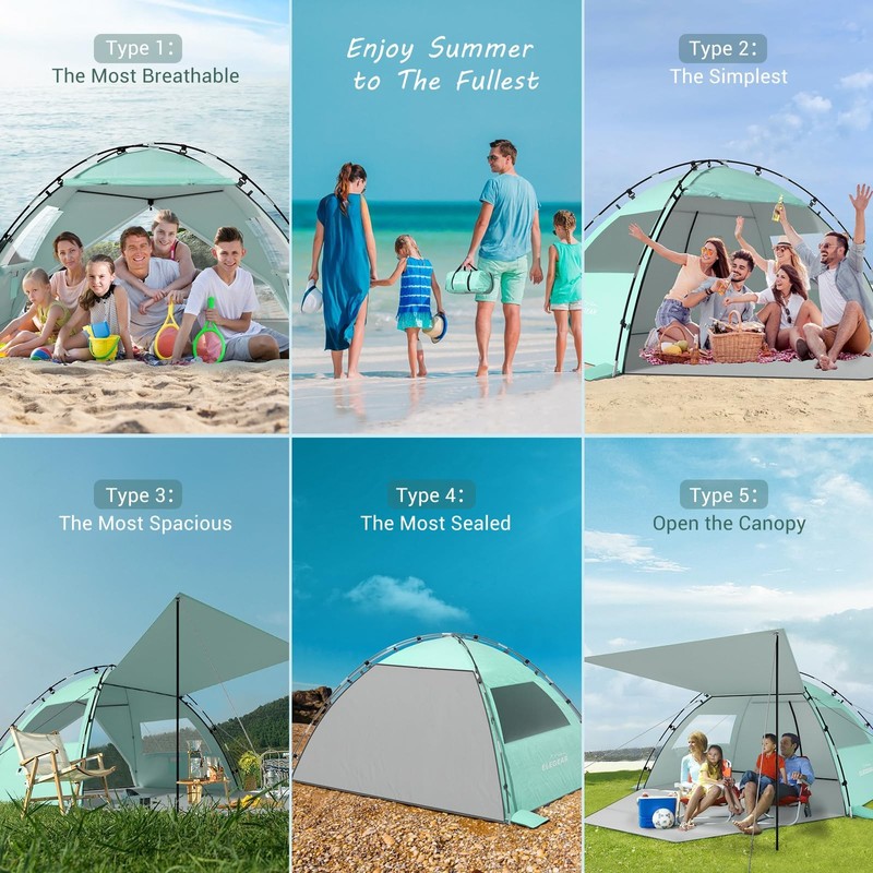CumbreX™ Beach Tent Sun Shelter with Canopy, 6-8 Person Pop Up Beach Tent, Ea... gallery
