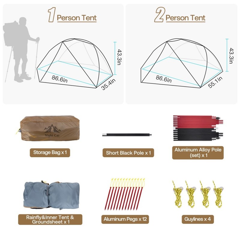 Night Cat Ultralight Camping Tent 1 2 Person 3-4 Season Lightweight Backpacking