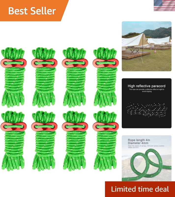 Durable 4mm Reflective Guy Cord Set - 8 Pack for Camping & Hiking Adventures