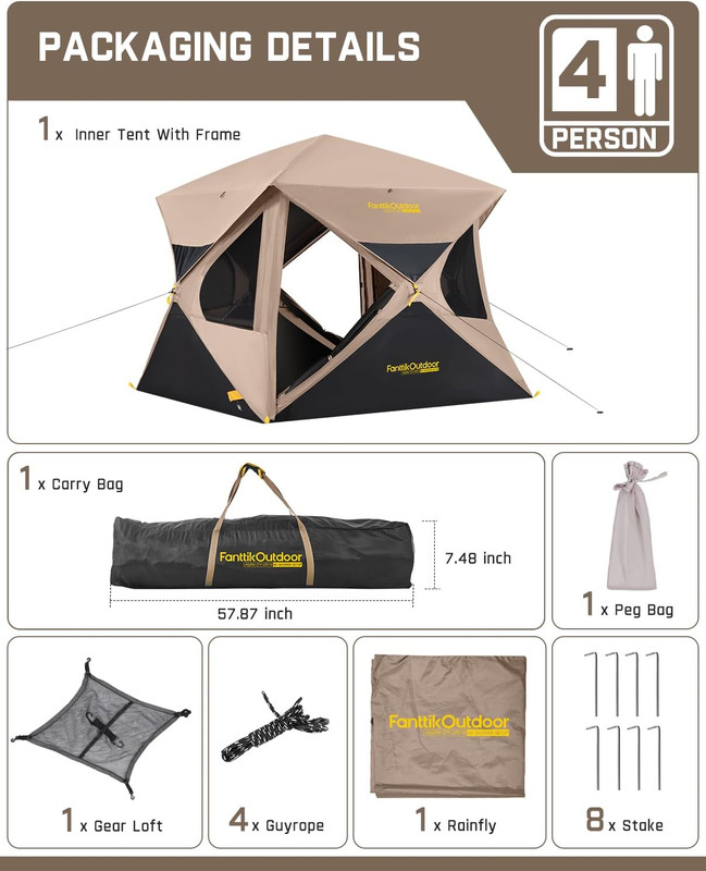 Fanttikoutdoor Alpha C4 Ultra Camping Tent 4 Person Pop up Instant Cabin Setup i gallery