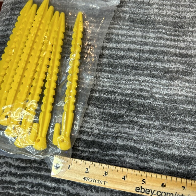 Yellow Plastic Tent Stakes Pack Of 7 Camping Peg Hooks 8.5” Anchor Blanket Tarps gallery