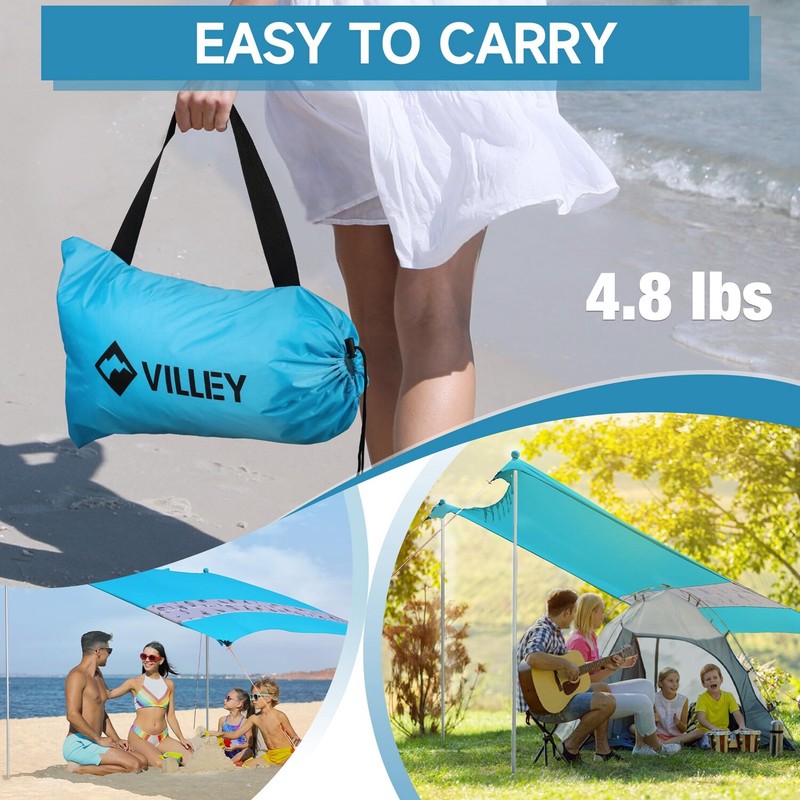 VILLEY 8×7FT Portable Beach Tent Sun Shelter UPF50+Protection Sun Shade w/2 Pole gallery
