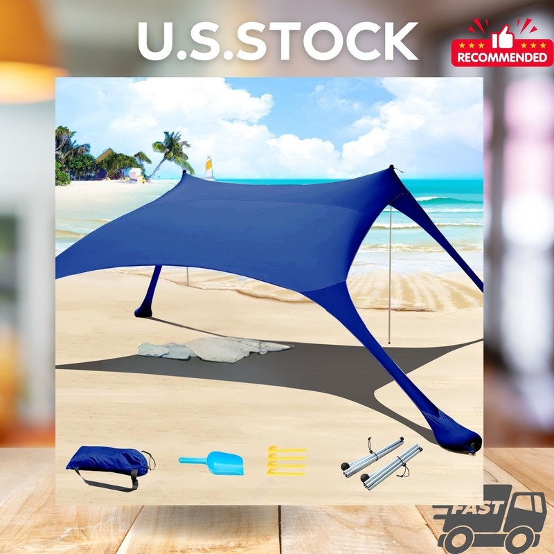 NEW 7x7FT Beach Tent Sun Shelter UPF50+ UV Canopy Shade 2 Poles Navy