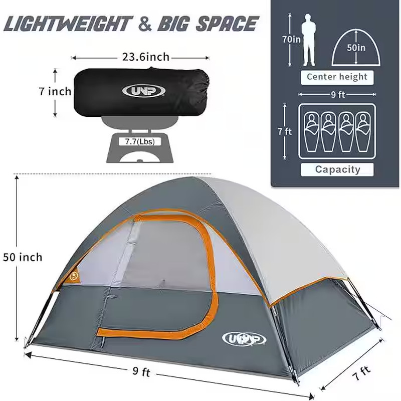 7 Ft. X 9 Ft. Grey 4-Person Waterproof Windproof Tent with Rainfly Easy Set Up-P gallery