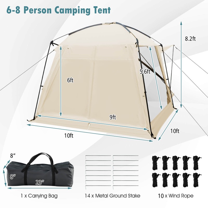 Screen Dome Camping Tent for 6-8 People w/ 4-Side Mesh Walls Carrying Bag gallery