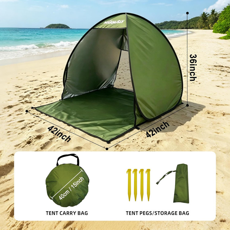 Portable Beach Tent with UPF 50+ UV Protection for 1-2 Person - Green gallery